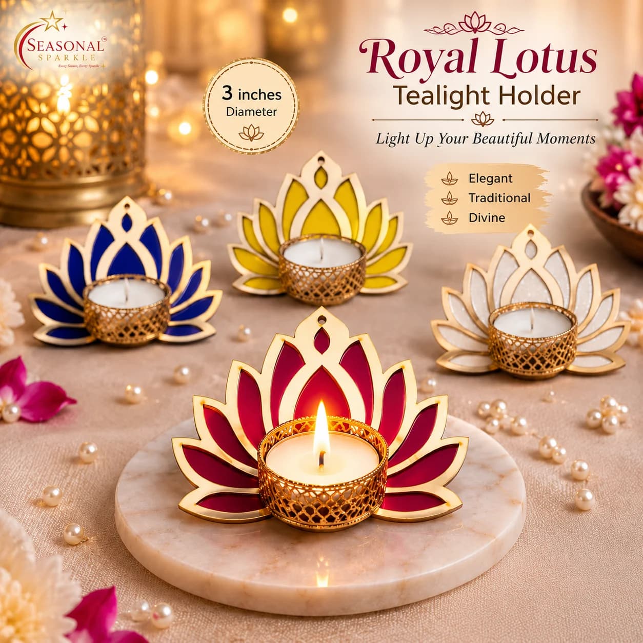 Royal Lotus Tealight Holder (set of 2)