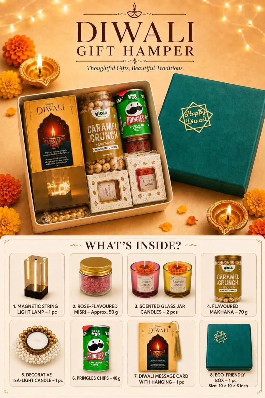 Diwali Gift Hamper – String Light Lamp & Pearl Tea-Light