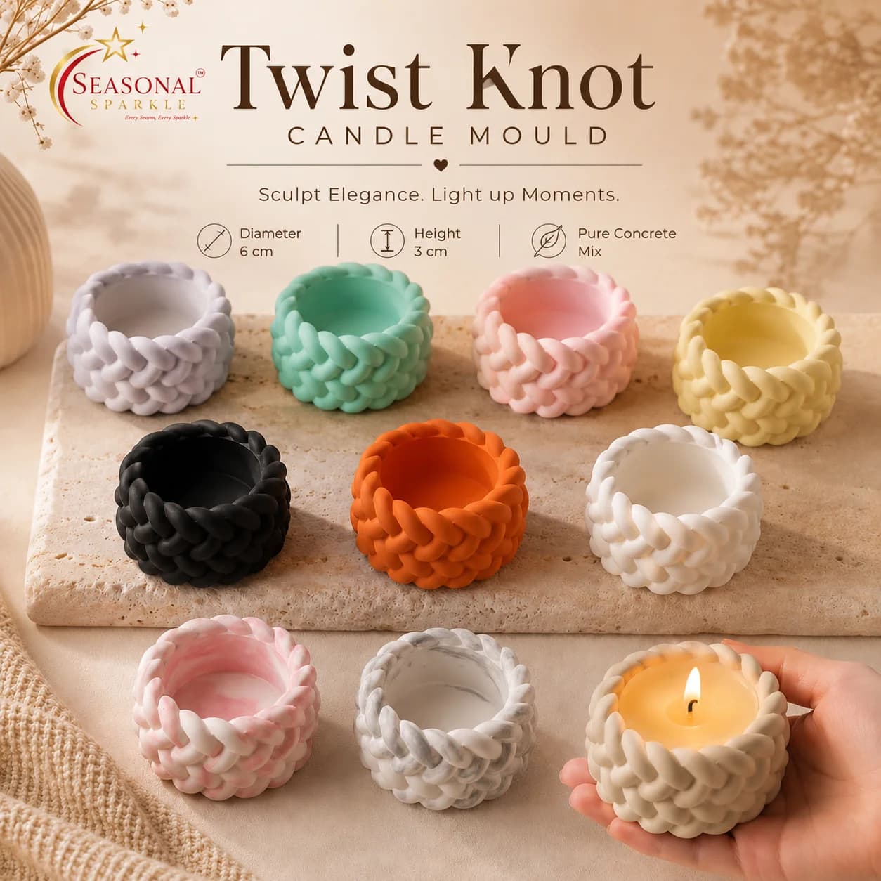 Twist Knot Concrete Candle Holder (moq 10 pcs)