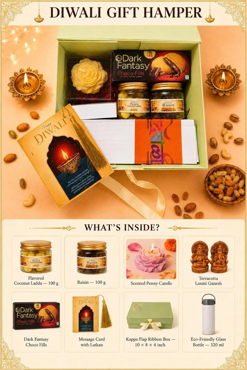 Diwali Gift Hamper – Peony Candle & Glass Water Bottle