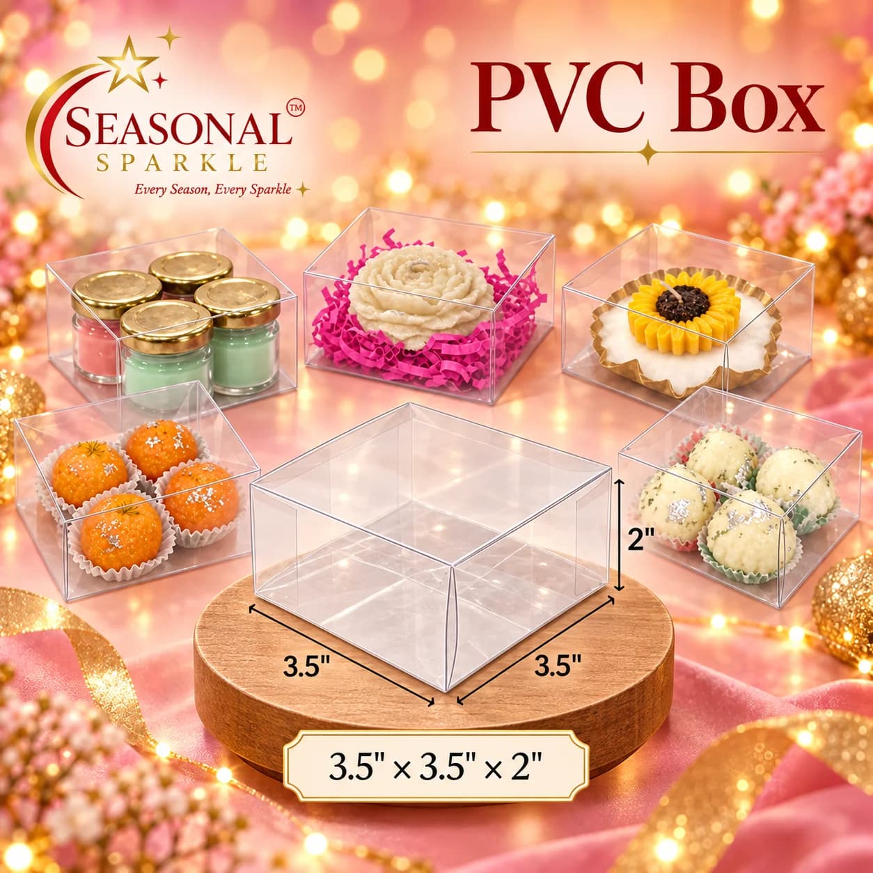 PVC Box 4 Laddu | 4 Modak candle | Peony box | Urli box | moq 10 pcs