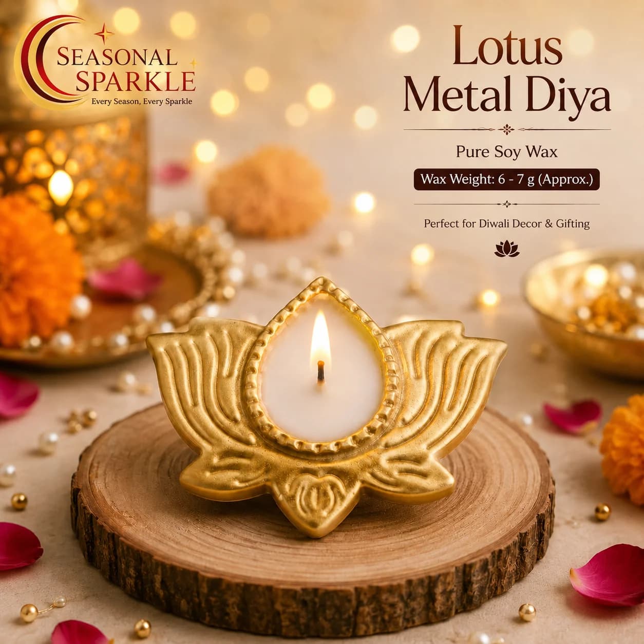 Lotus Metal Diya (set of 2)