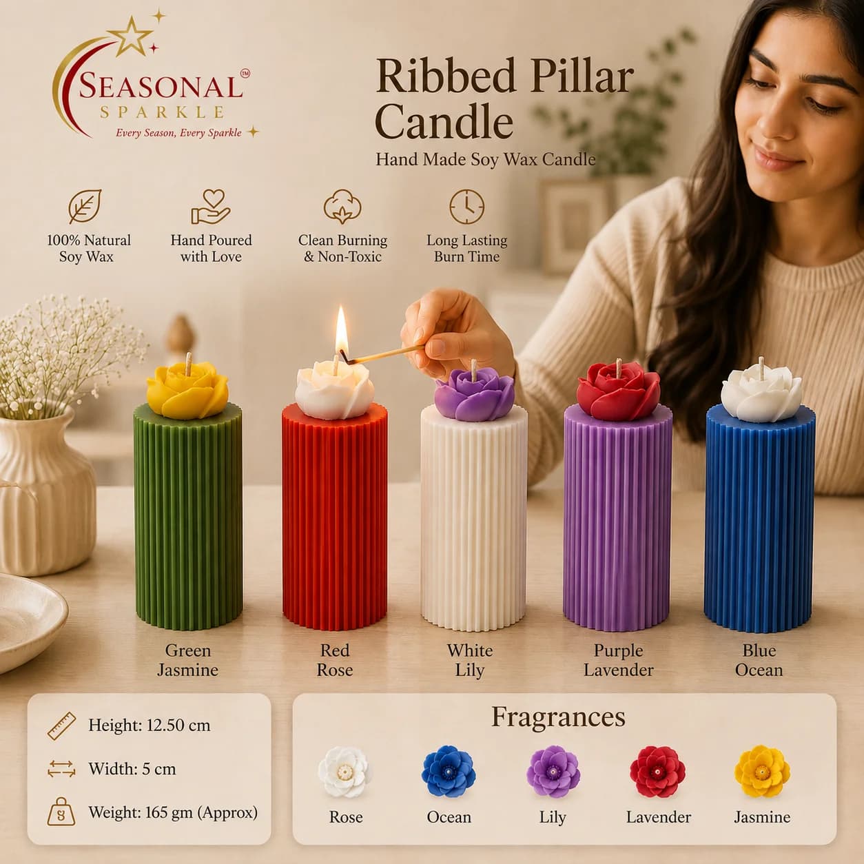 Ribbed Pillar Candle