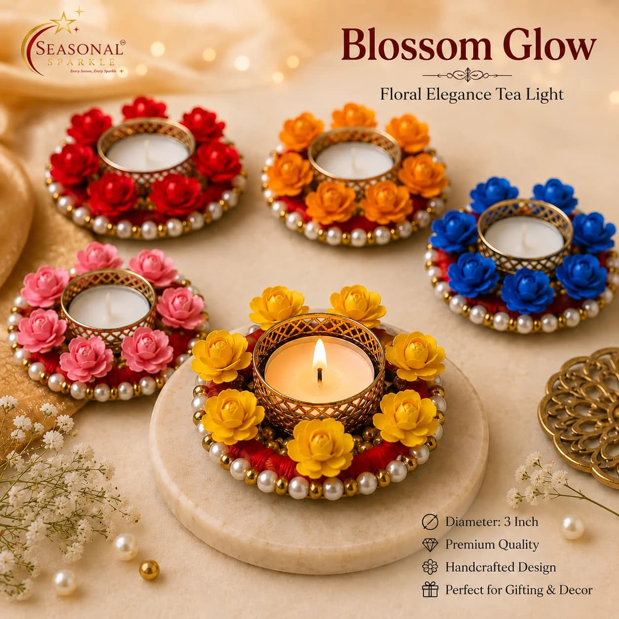 Blossom Glow Floral Elegance Tea Light (set of 2)