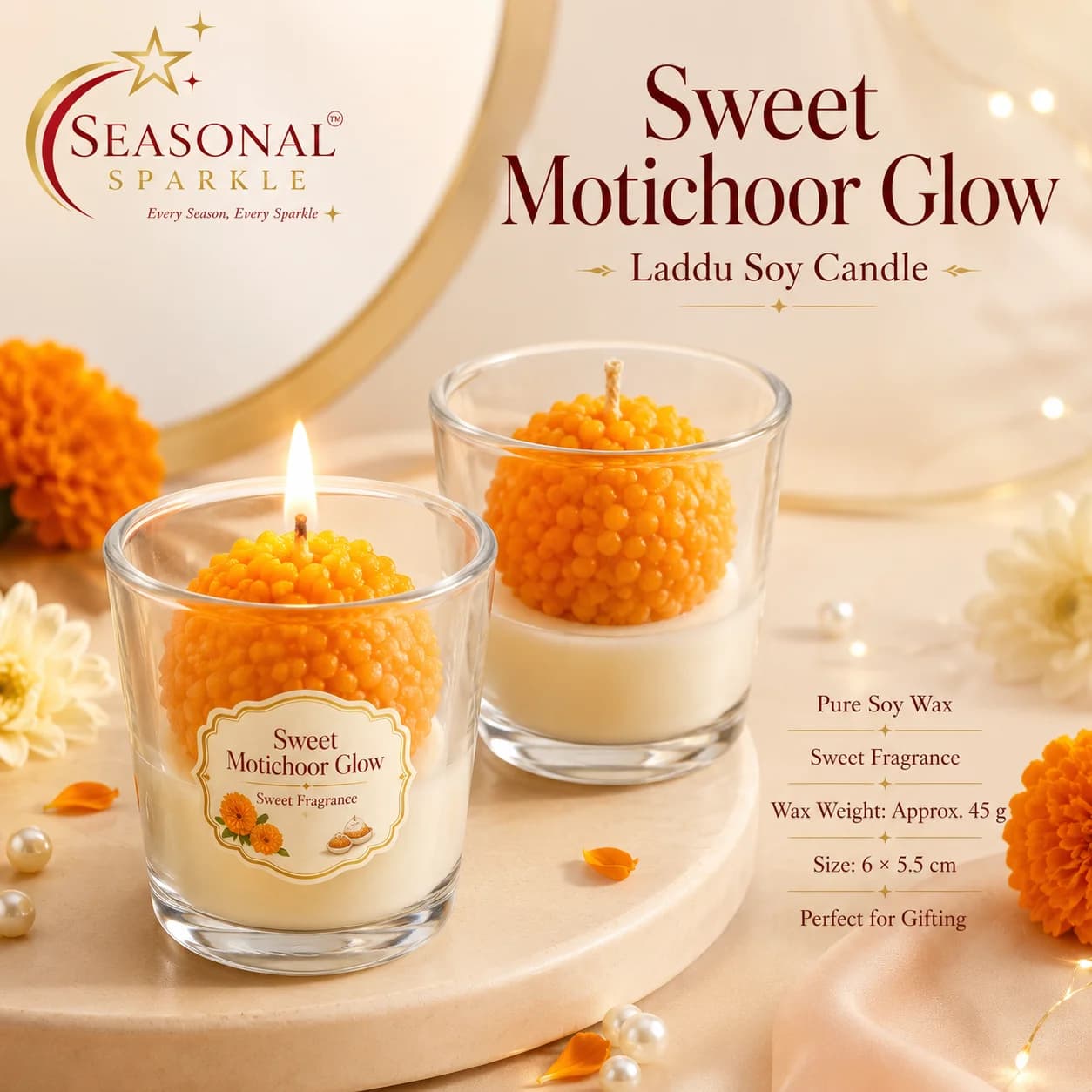Sweet Motichoor Glow Laddu Soy Candle (set of 2)