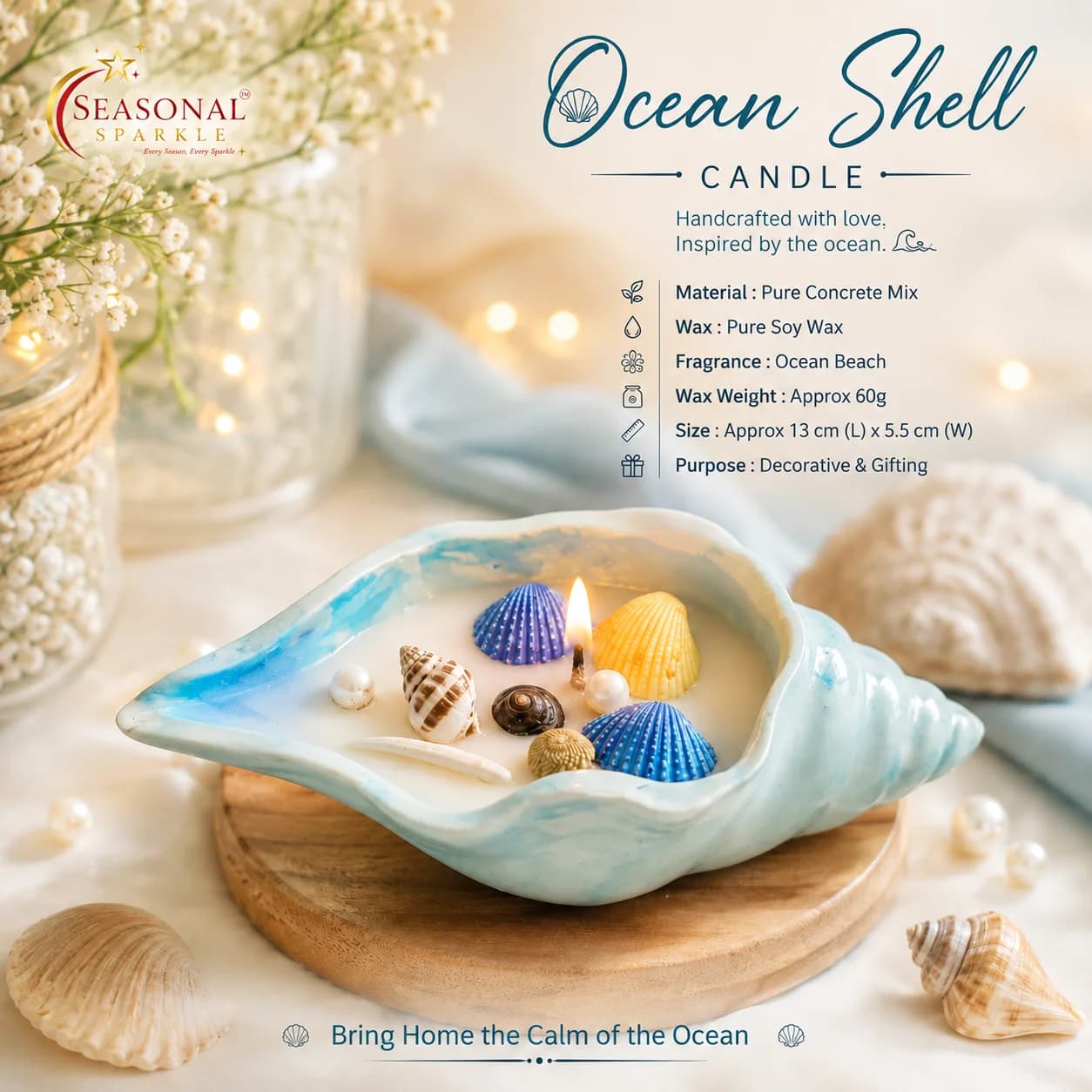 Ocean Shell Concrete Scented Candle
