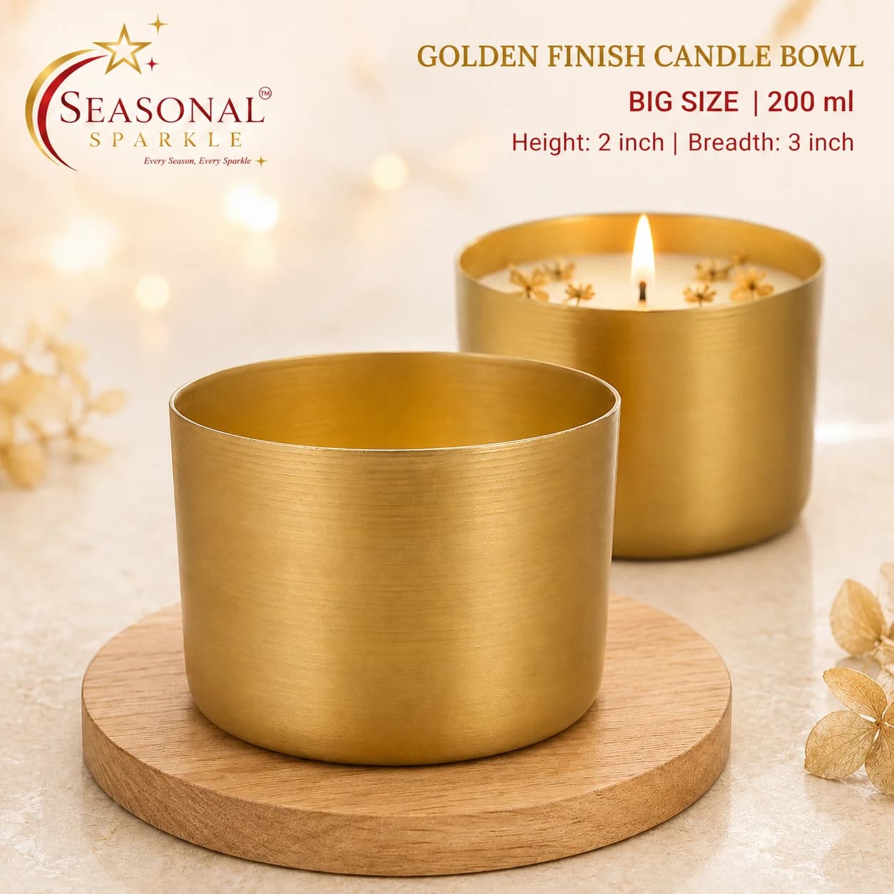 Golden Finish Candle Bowl - Big Size (200ml) (moq 2 pcs)