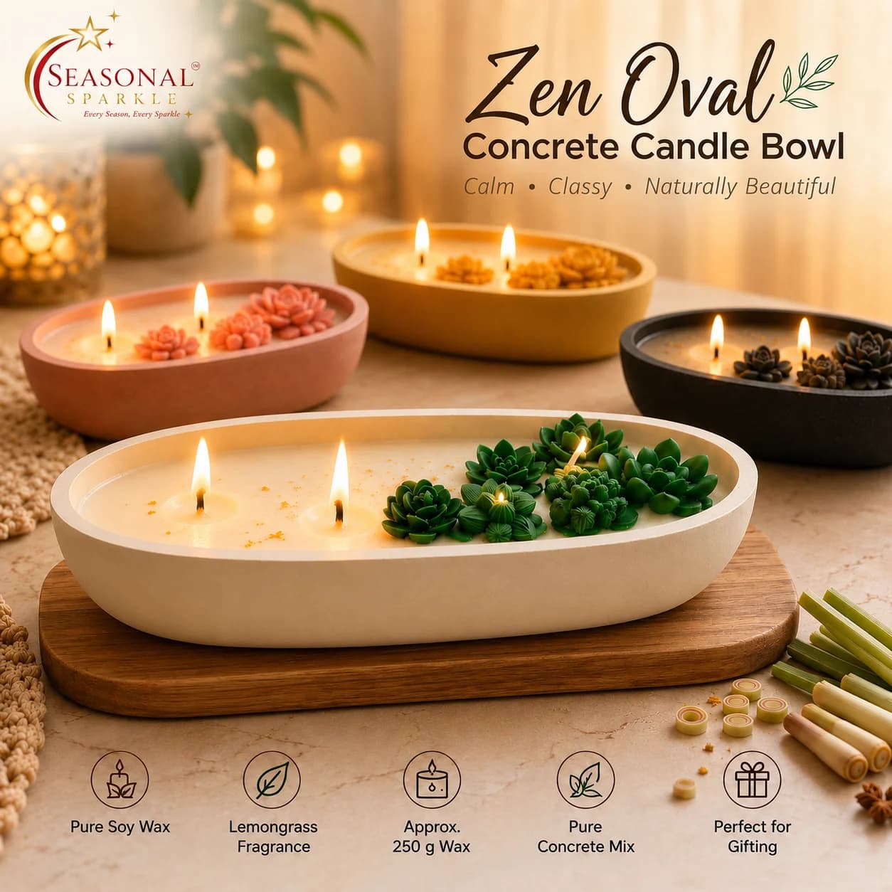 Zen Oval Concrete Candle Bowl
