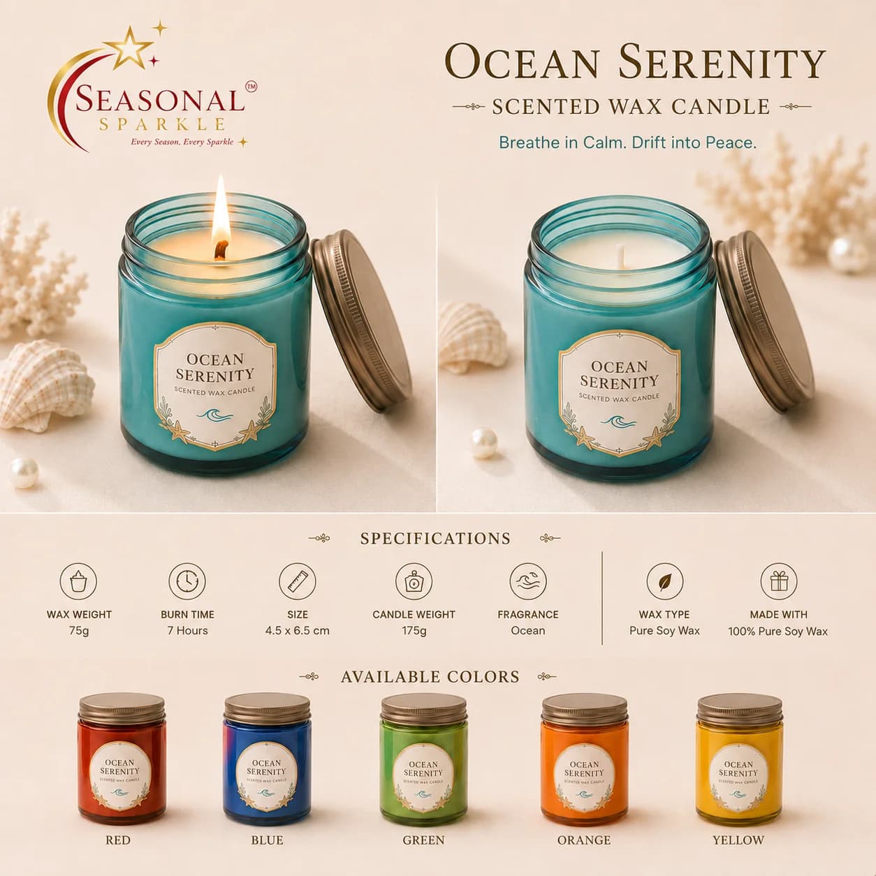 Ocean Serenity Scented Wax Candle