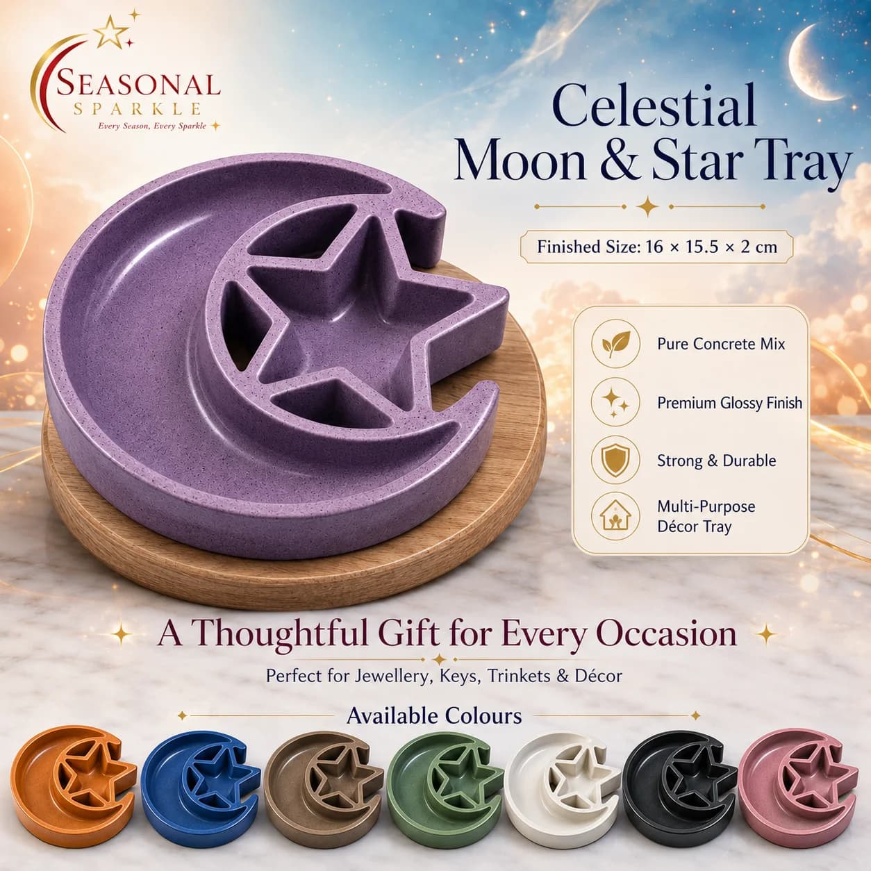 Celestial Moon & Star Concrete Tray (moq 5 pcs)