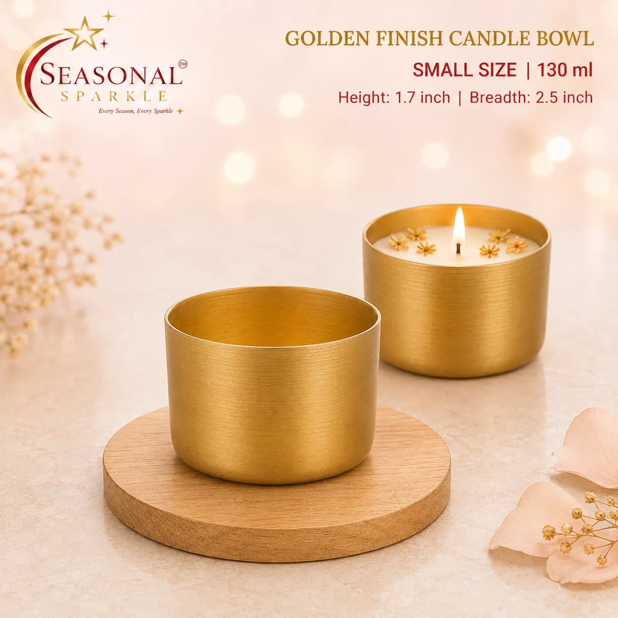 Golden Finish Candle Bowl - Small Size (130ml) (moq 2 pcs)