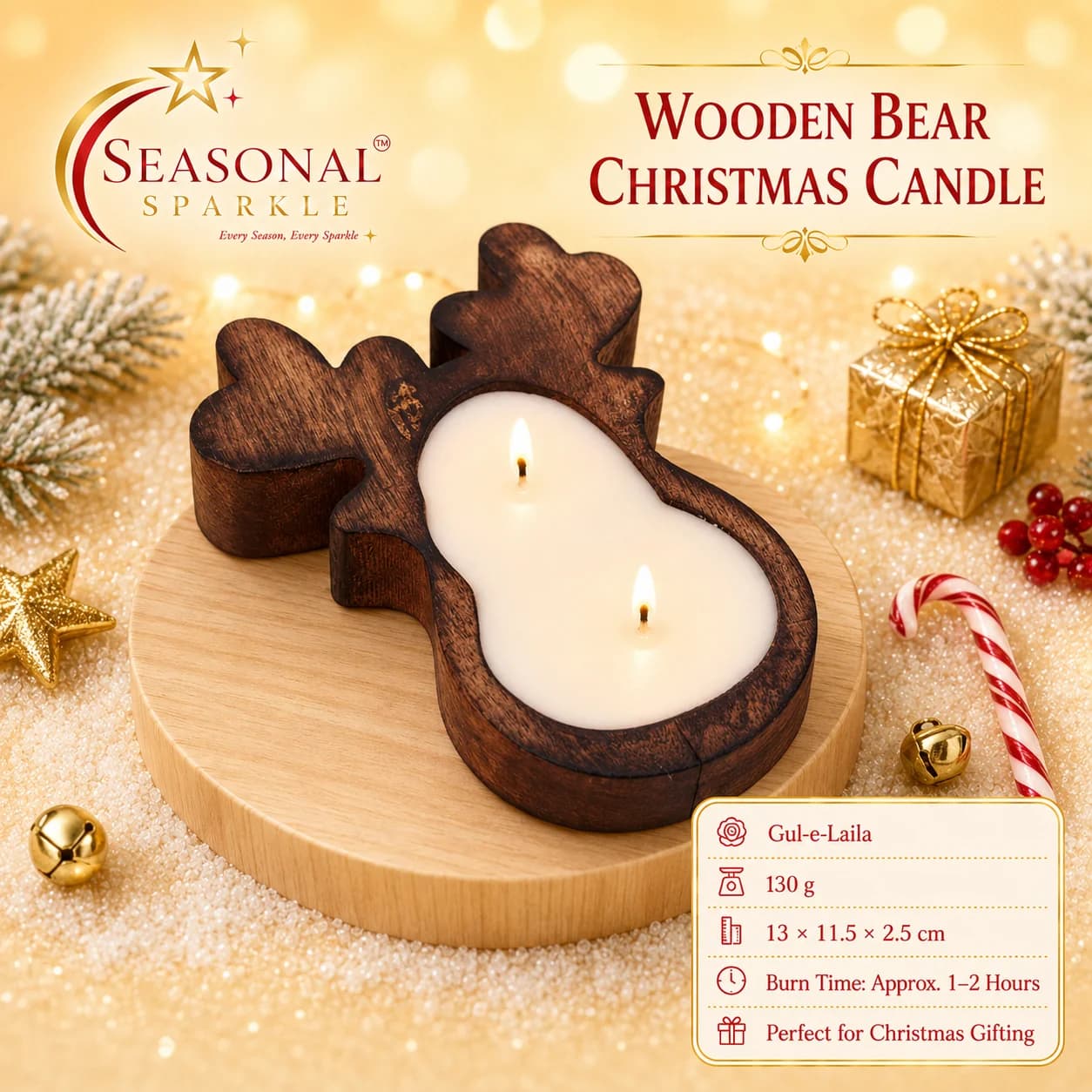Wooden Bear Christmas Candle