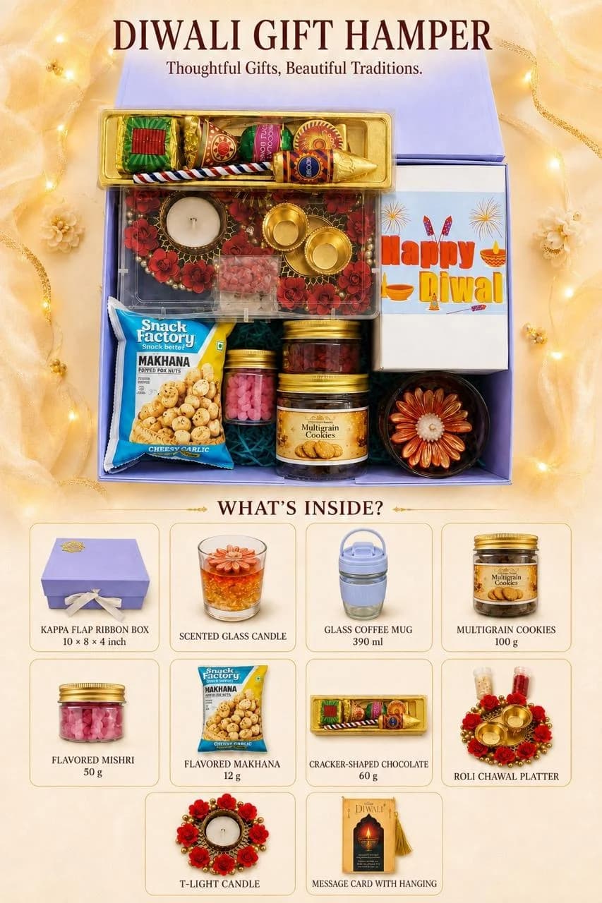 Diwali Gift Hamper – Glass Candle & Coffee Mug