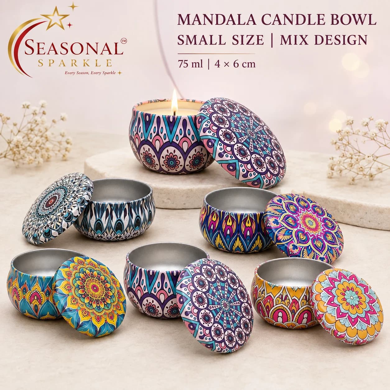 Mandala Candle Bowl - Small Size (75ml) (moq 2 pcs)