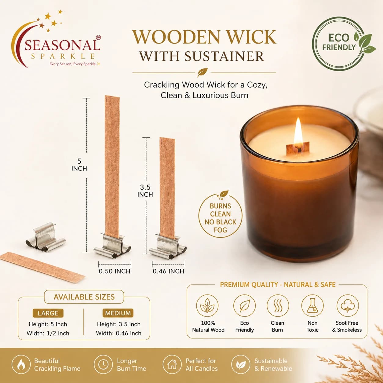 Natural Crackling Wooden Wicks with Sustainers (3.5 & 5 Inch)