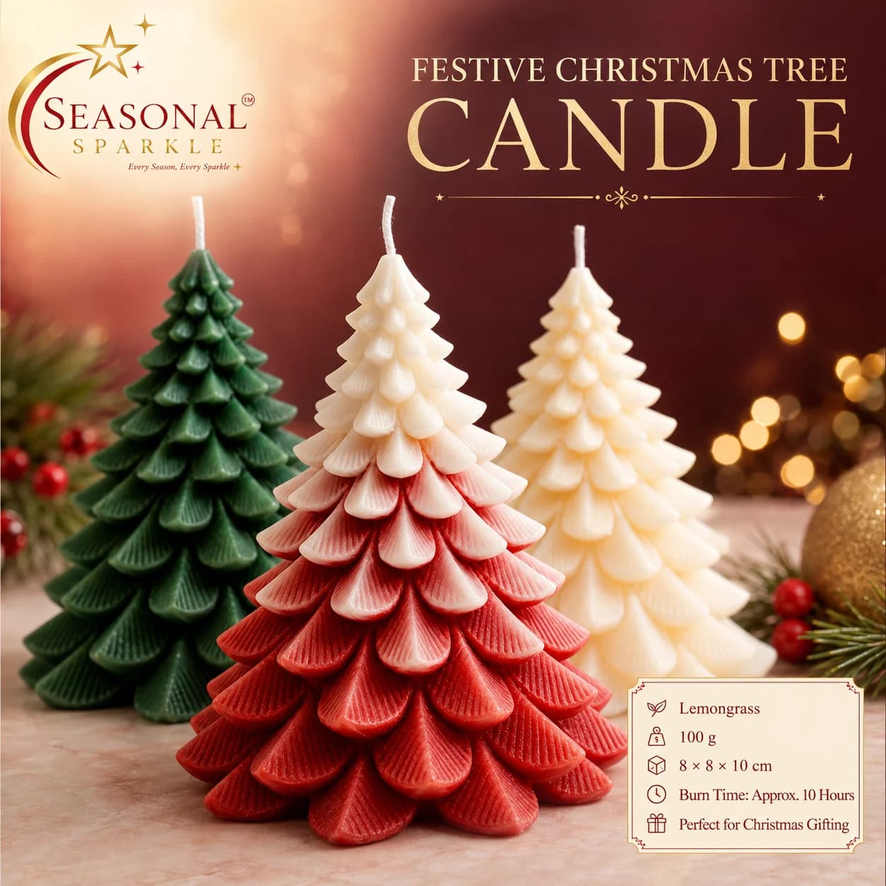 Festive Christmas Tree Candle (set of 2)