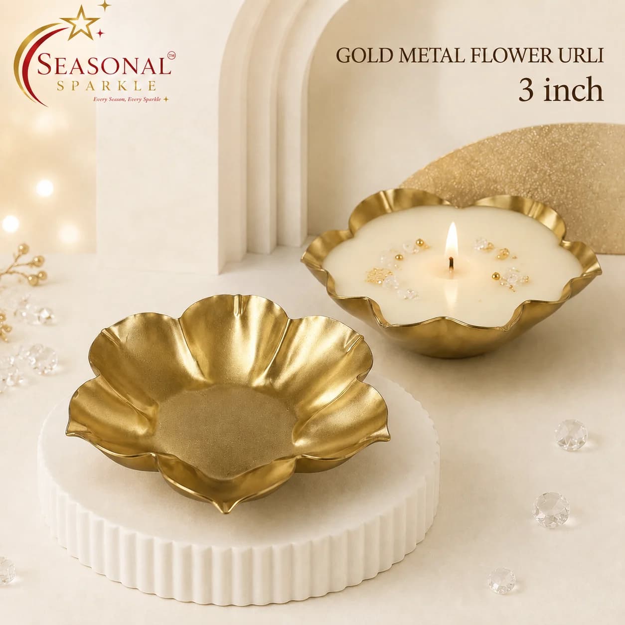Gold Metal Flower Urli (3.5 Inch) (moq 5 pcs)