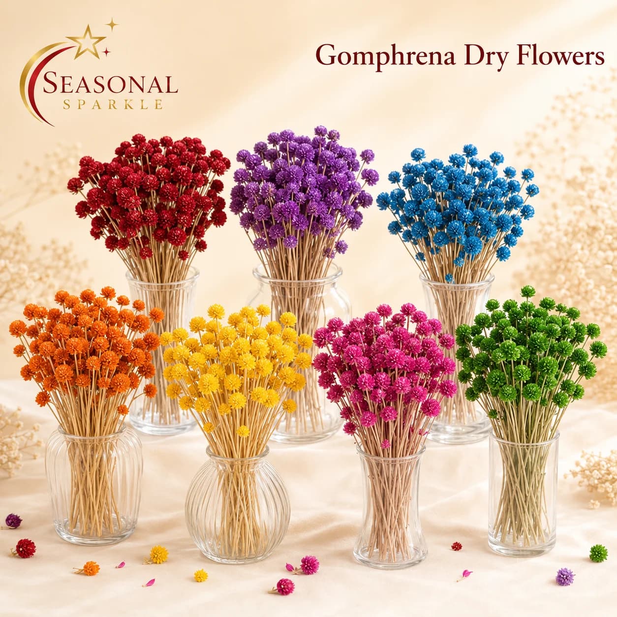 Dried Gomphrena (Globe Amaranth) Flowers