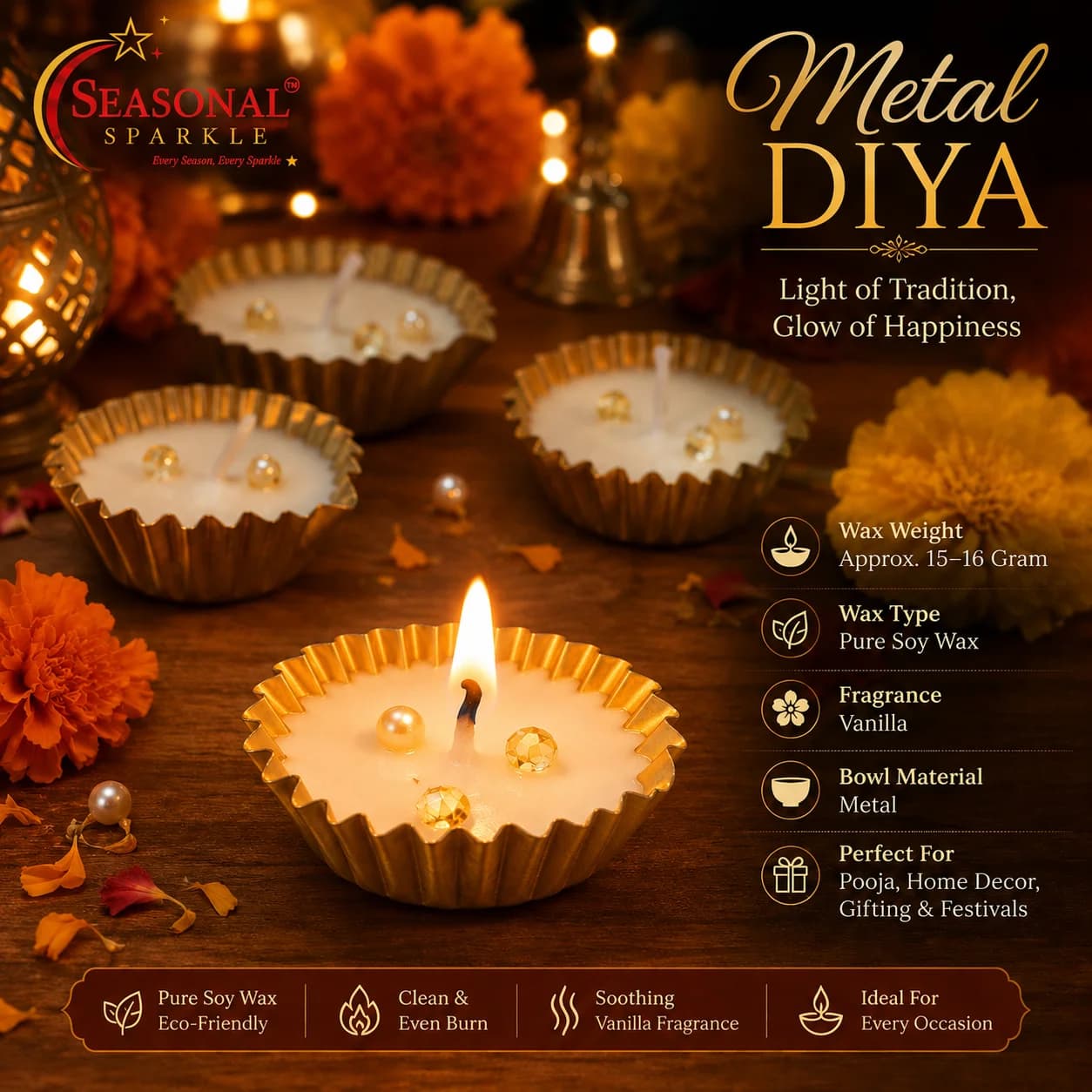 Petal Metal Diya (set of 2)