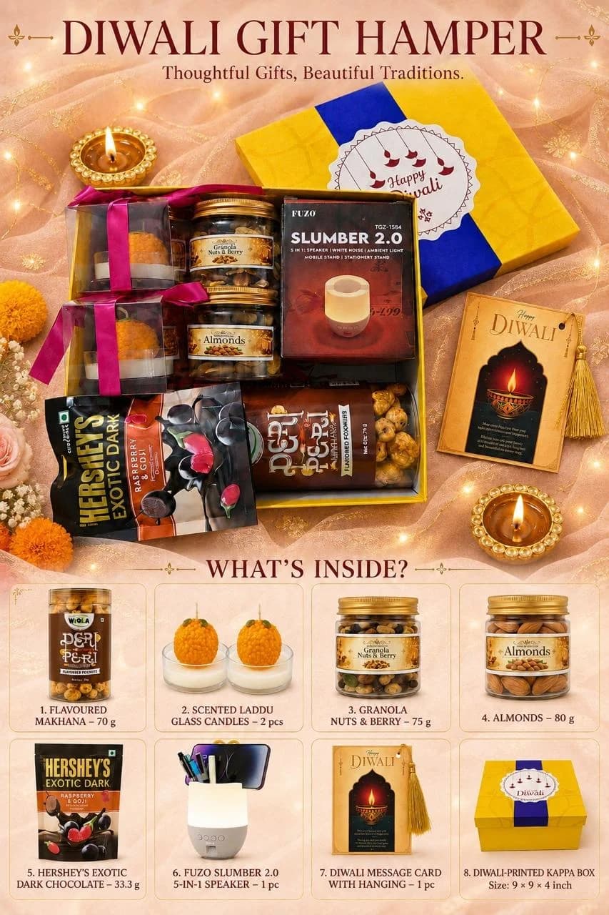 Diwali Gift Hamper – Slumber Speaker & Laddu Candles