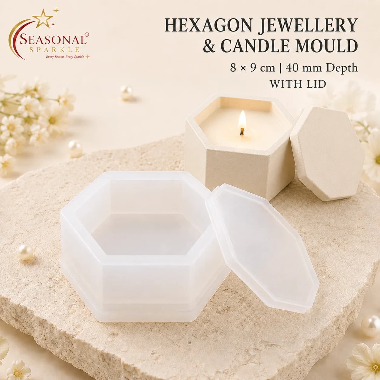 Hexagon Jewellery & Candle Jar Mould with Lid