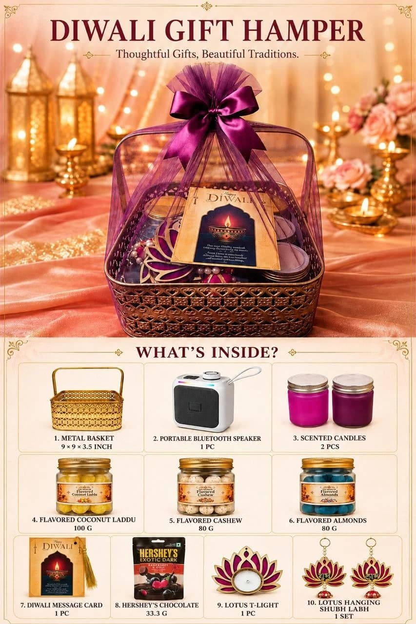Diwali Gift Hamper – Bluetooth Speaker & Metal Basket