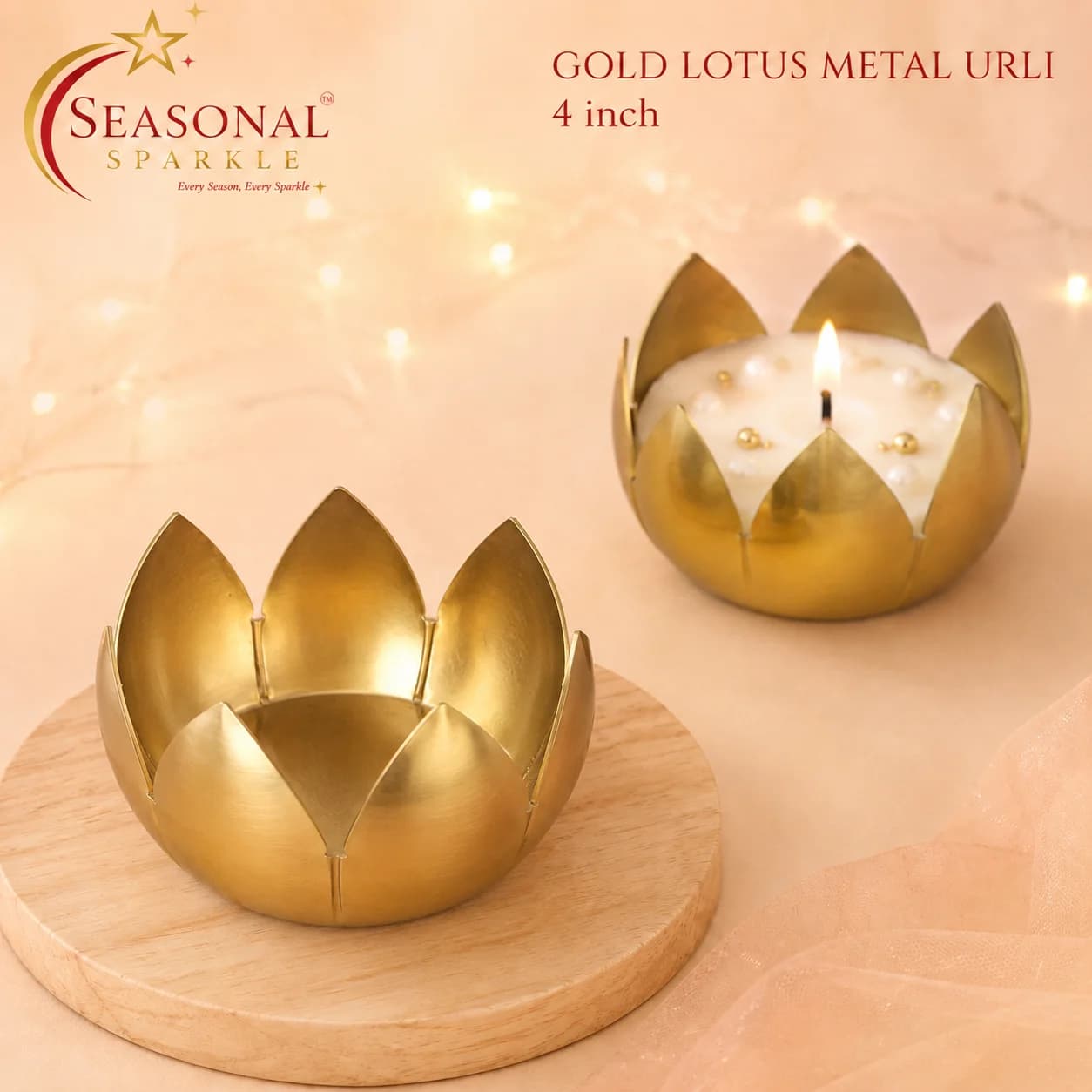 Gold Lotus Metal Urli (4 Inch) (moq 2 pcs)