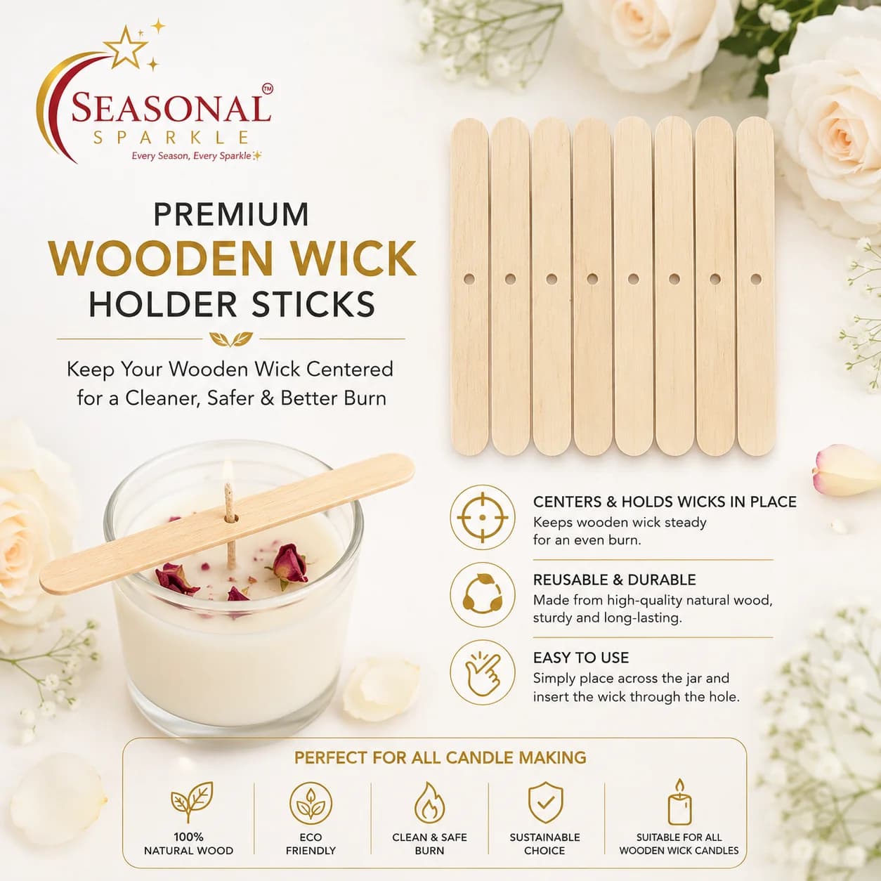 Wooden Wick Centering Sticks (20 pcs pkd)