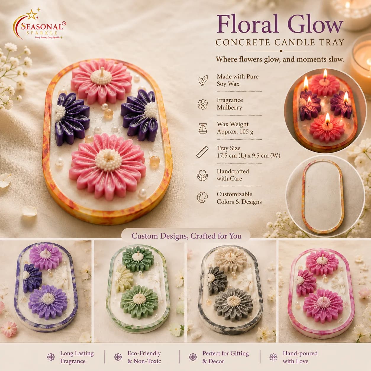 Floral Glow Concrete Candle Tray