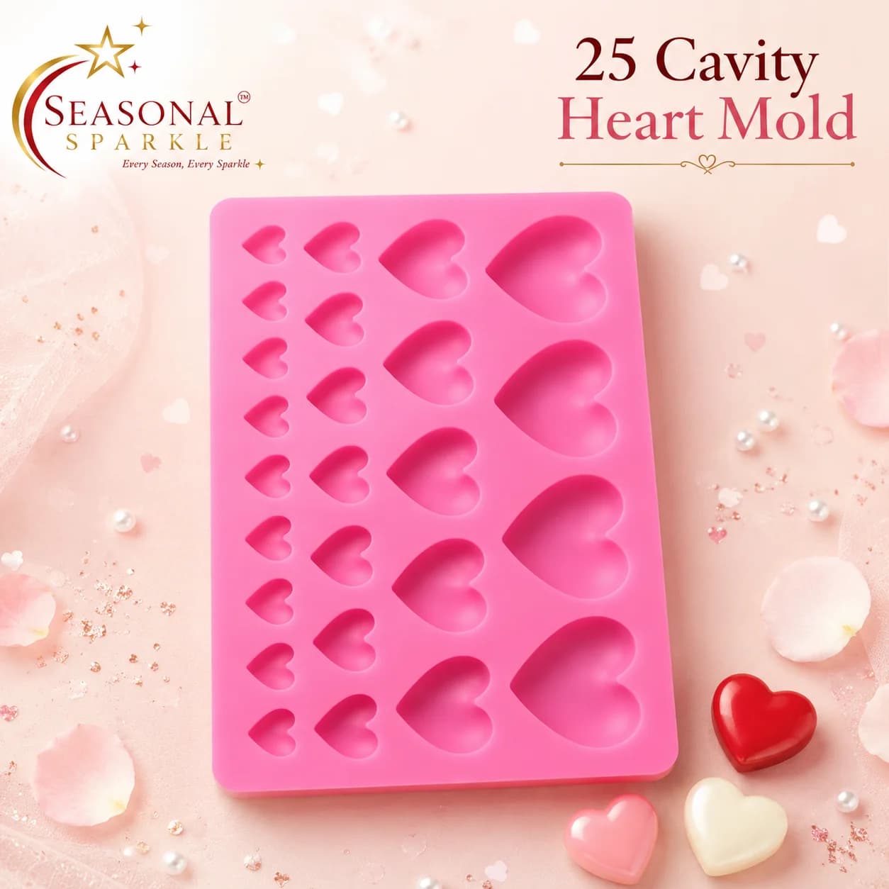 25-Cavity Heart Silicone Mould