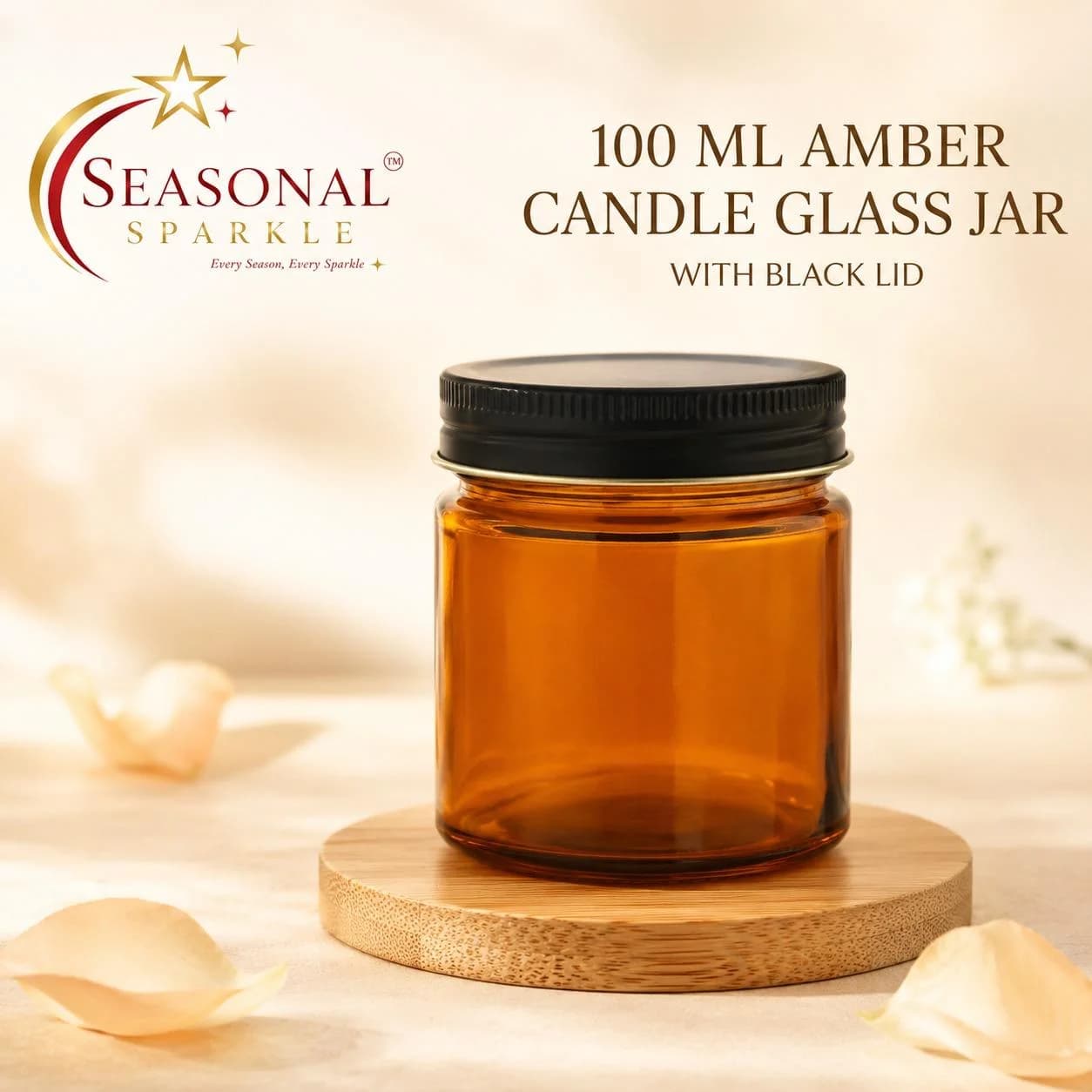 100ml Amber Candle Glass Jar with Black Lid (moq 6 pcs)