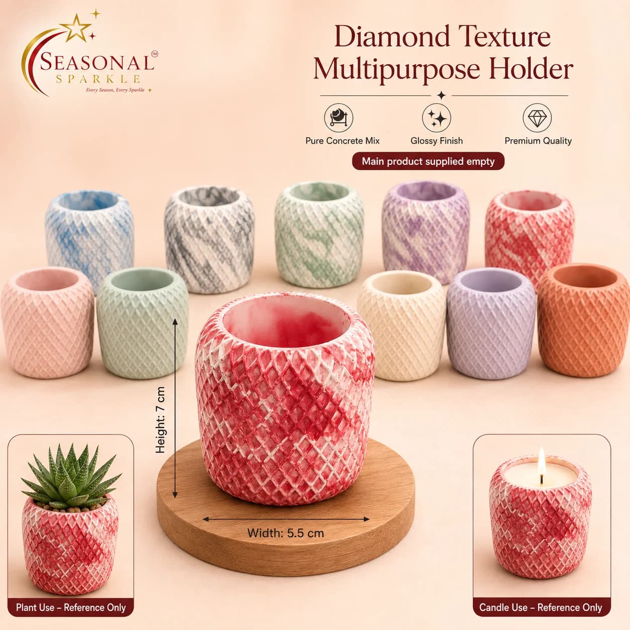 Diamond Texture Multipurpose Concrete Holder (moq 5 pcs)