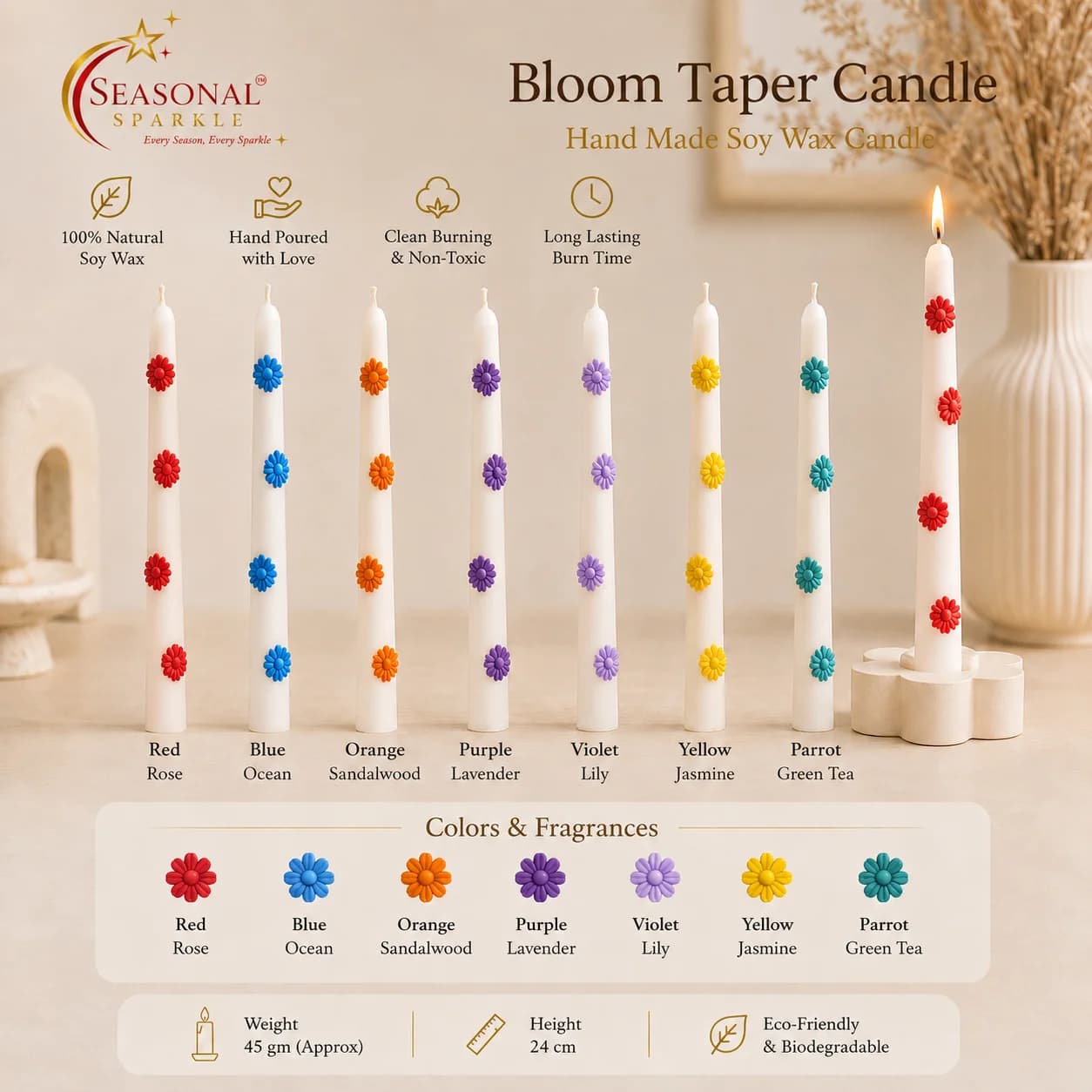 Bloom Taper Candle (set of 2)