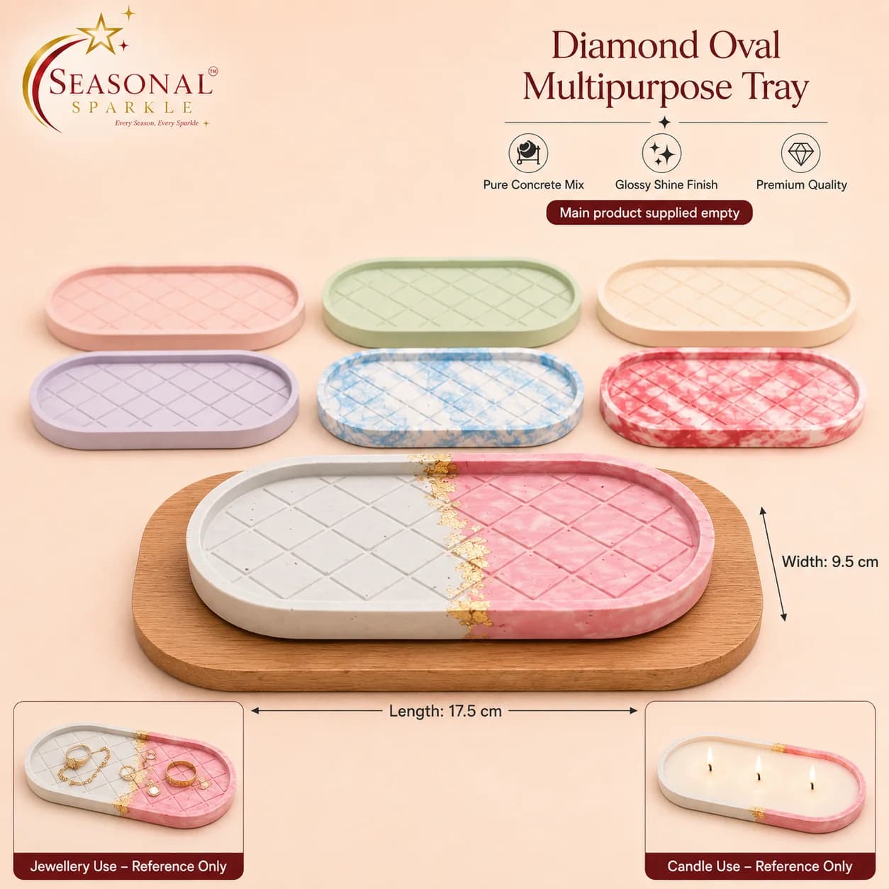 Diamond Oval Multipurpose Concrete Tray (moq 5 pcs)