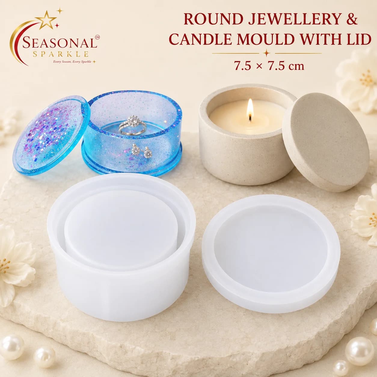 Round Jewellery & Candle Jar Mould with Lid