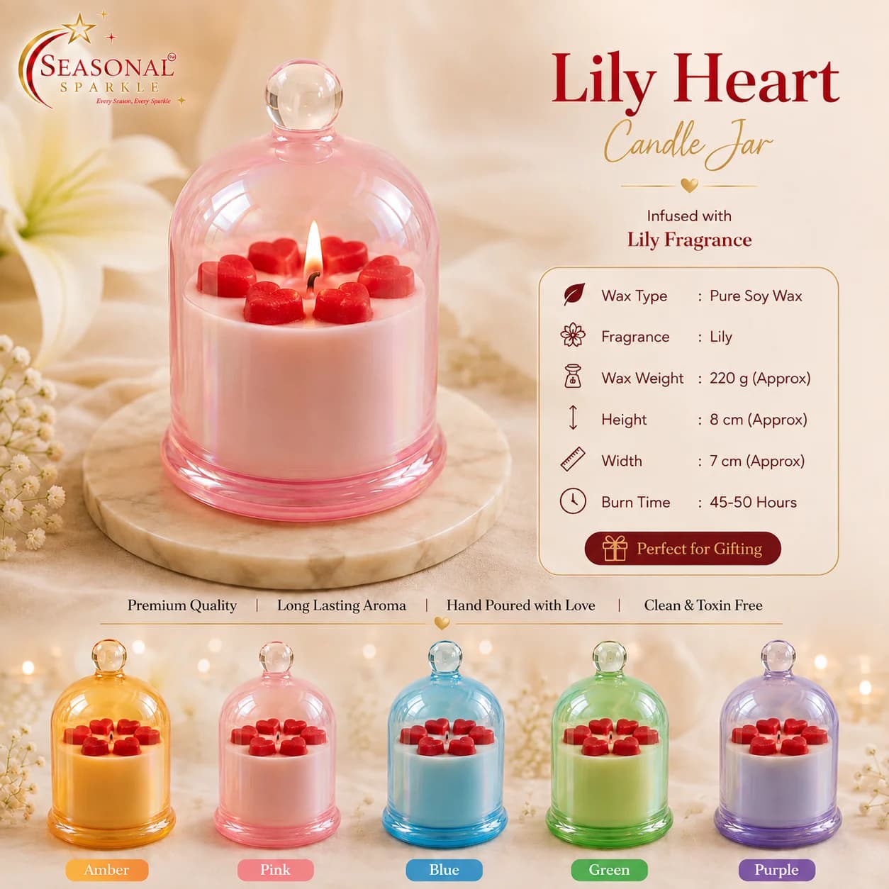 Lily Heart Candle Jar
