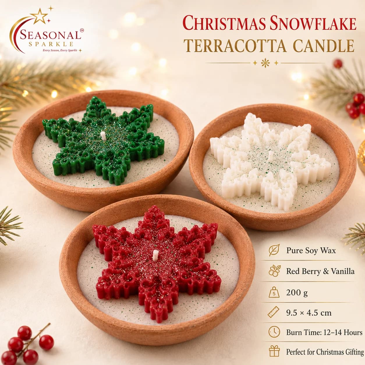 Christmas Snowflake Terracotta Candle