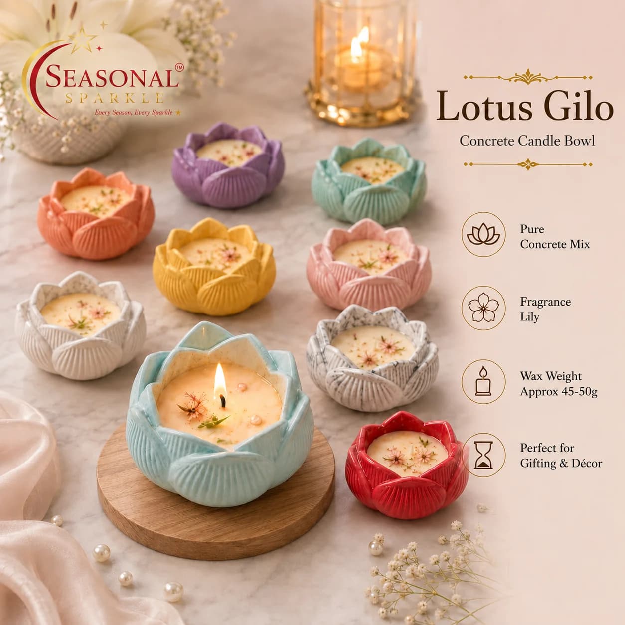 Lotus Glow Concrete Candle Bowl