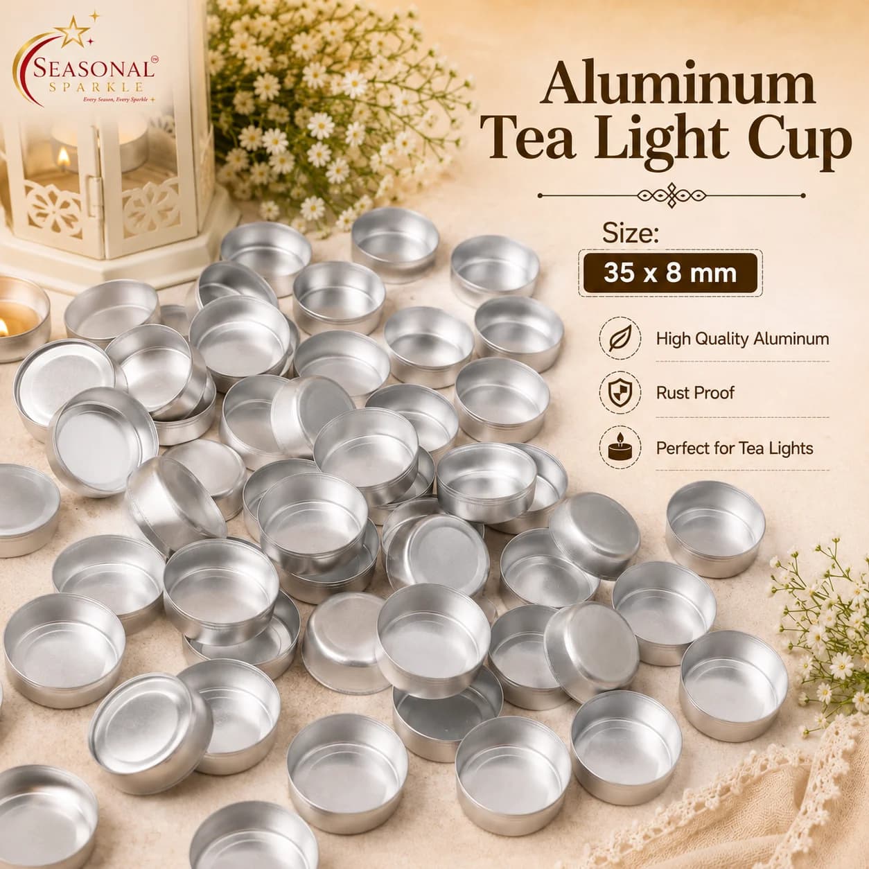 Aluminum Tealight Cups (35 x 8 mm) (500 pcs)