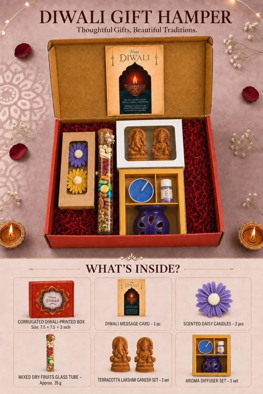 Diwali Gift Hamper – Daisy Candles & Aroma Diffuser