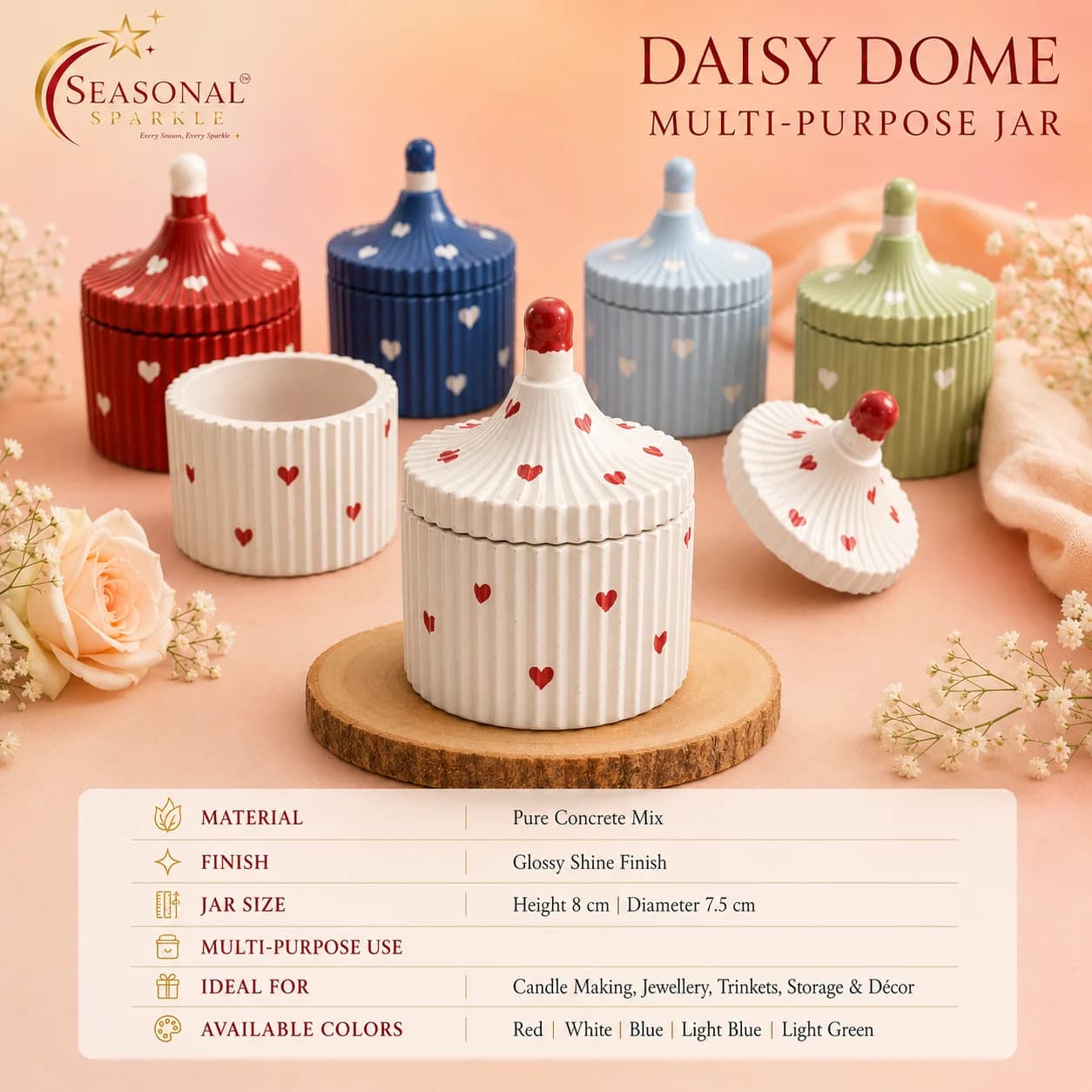 Daisy Dome Multi-Purpose Concrete Jar (moq 5 pcs)