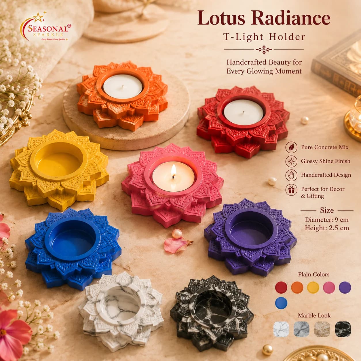 Lotus Radiance Concrete T-Light Holder (moq 10 pcs)