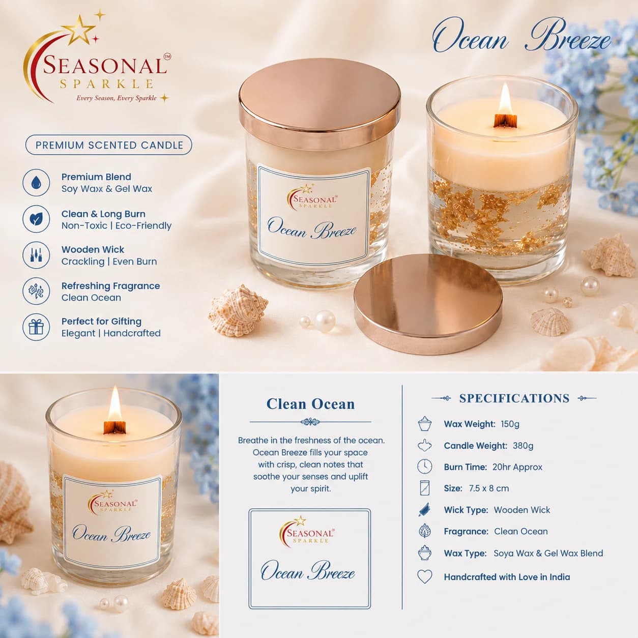 Ocean Breeze Premium Scented Candle