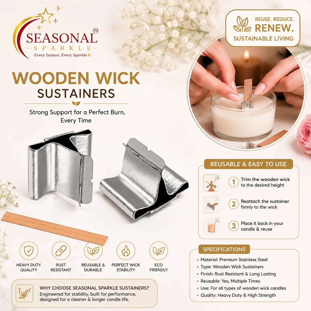 Wooden Wick Metal Sustainers (25 pcs/packet)