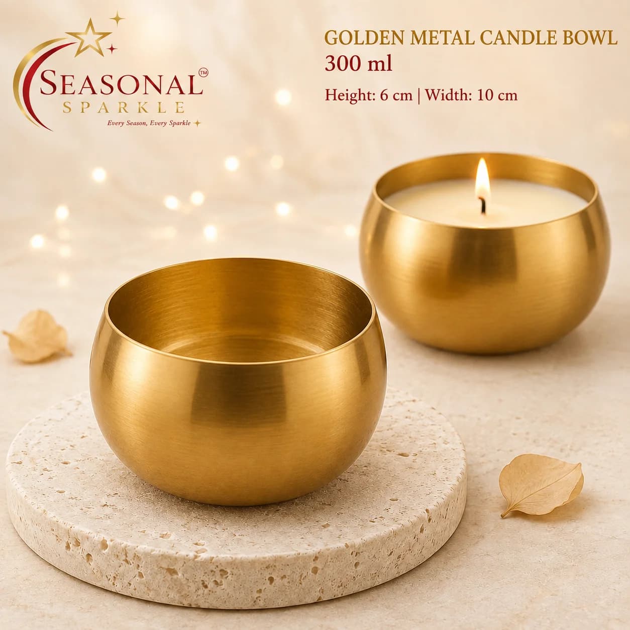 Golden Metal Candle Bowl (300ml) (moq 2 pcs)