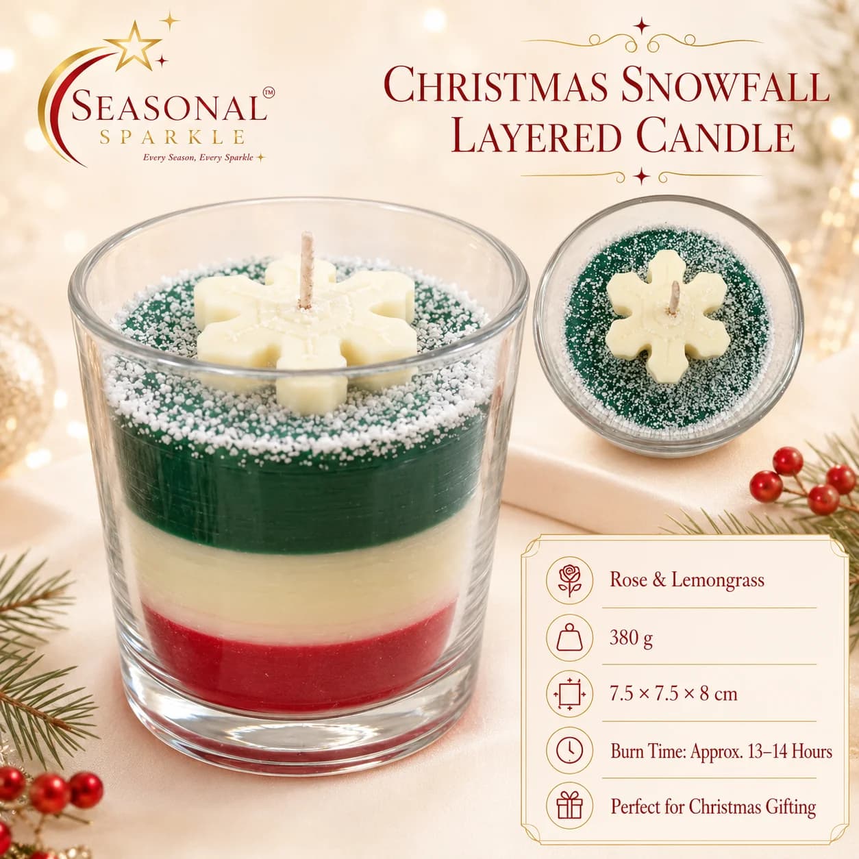 Christmas Snowfall Layered Candle