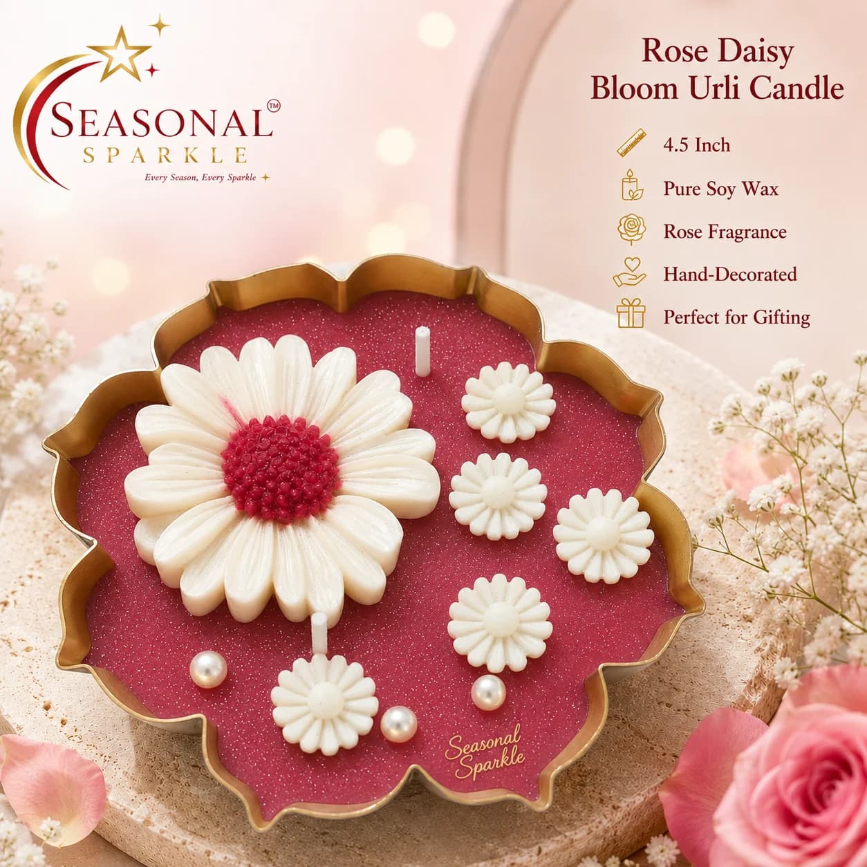 Rose Daisy Bloom Urli Candle