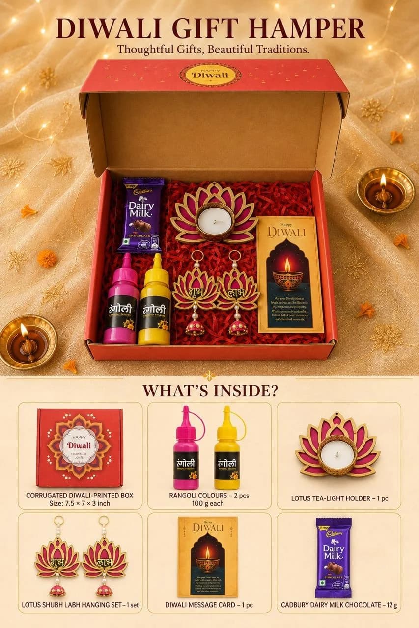 Diwali Gift Hamper – Rangoli Colors & Lotus Tea-Light