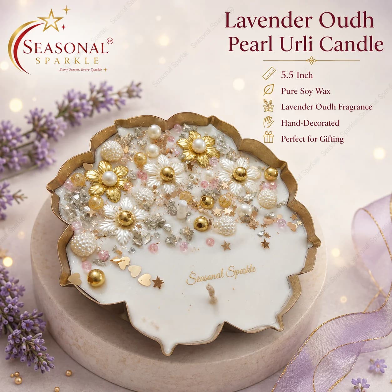 Lavender Oudh Pearl Urli Candle