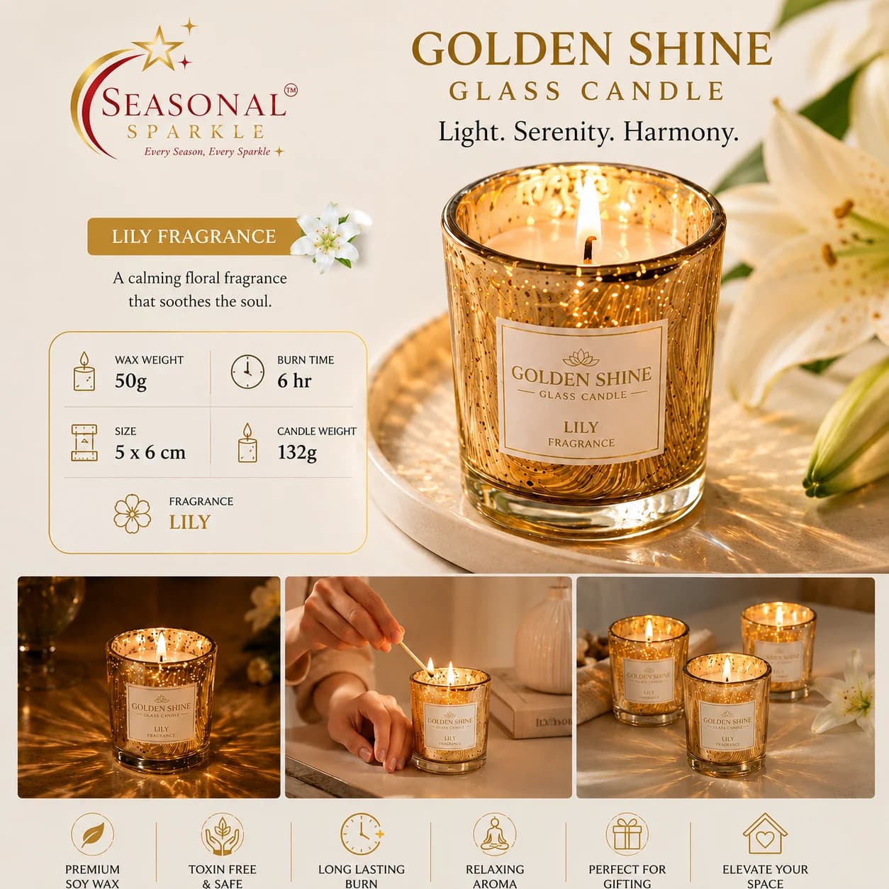 Golden Shine Glass Candle